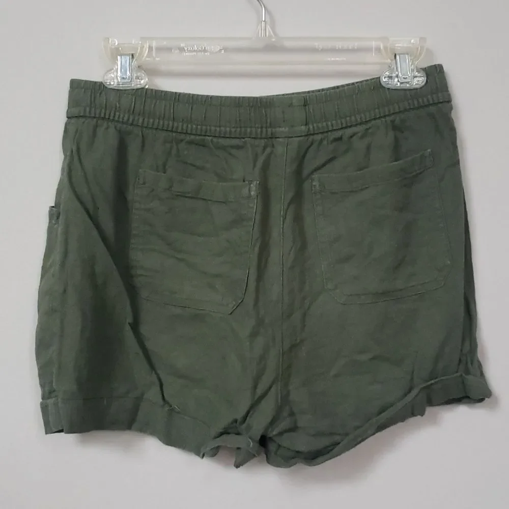 Old Navy Linen Blend Olive Green Women's Shorts Cargo Pockets Drawstring Waist